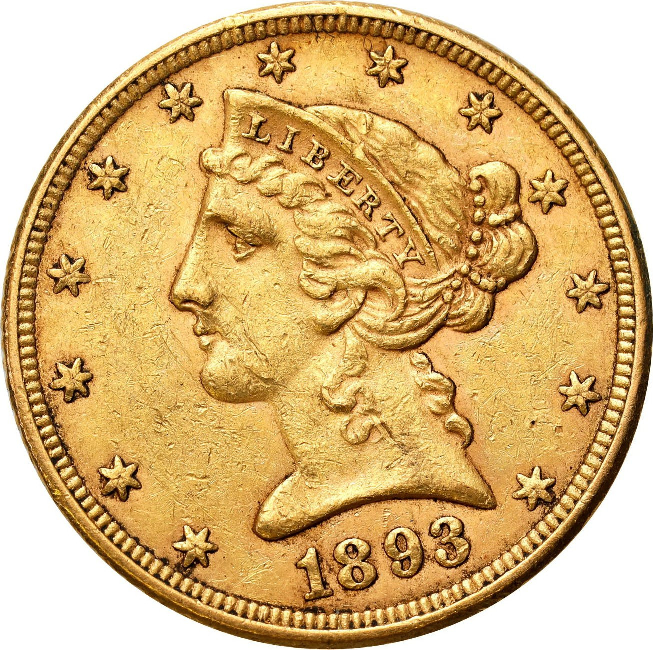 USA. Złote 5 dolarów Liberty 1893 Filadelfia